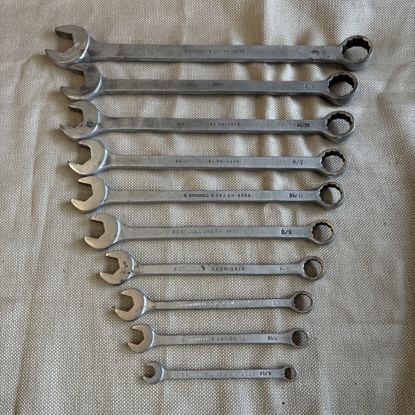 Vintage Cornwell Combination Wrench Set SAE *MADE IN USA* 10 Pieces