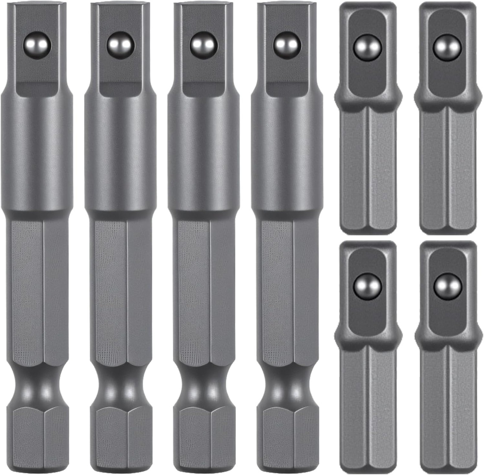 8 Piece Socket Adapter Set 1/4 Hex to Square Drill Bit Conversion Chrome