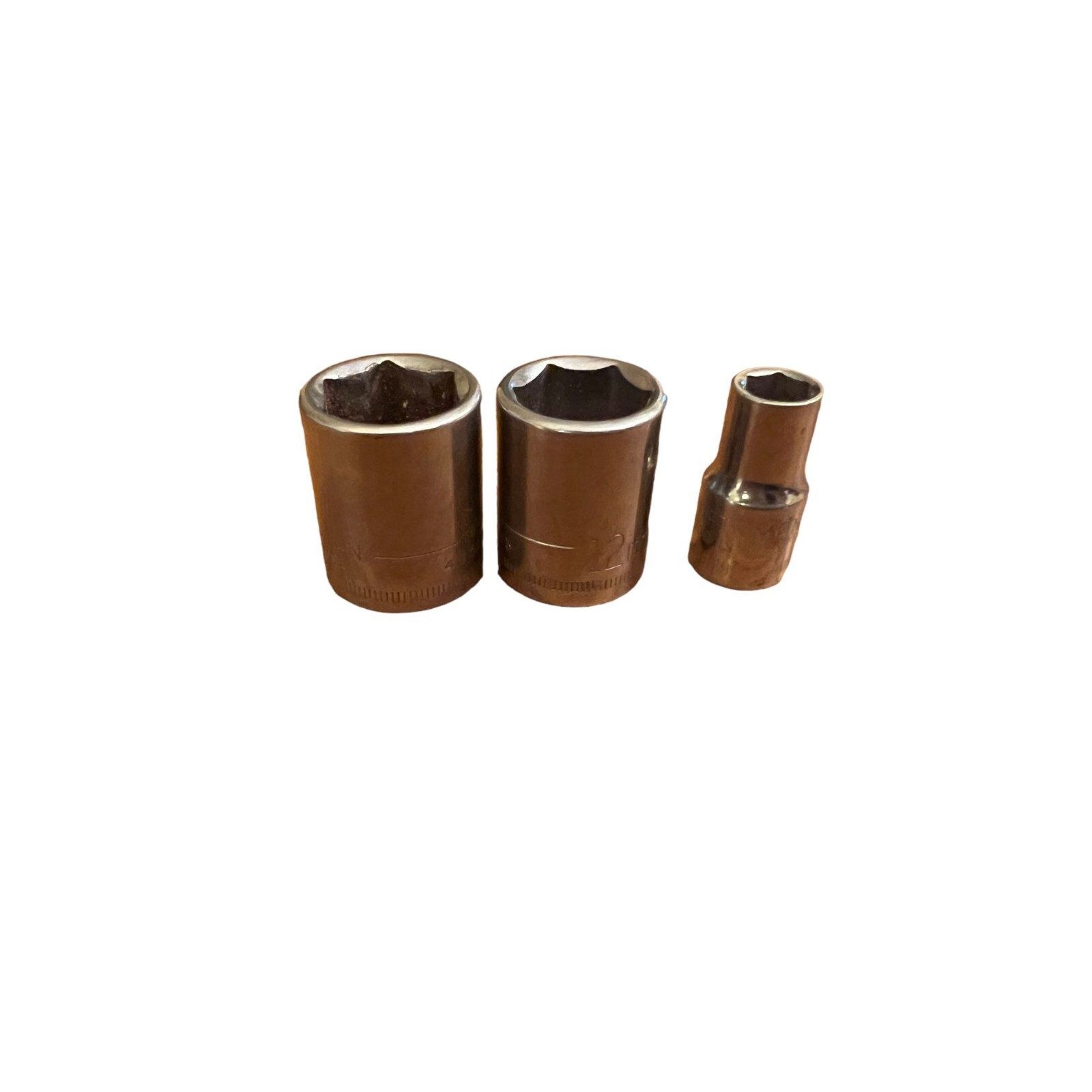 Lot of 3 Vintage Craftsman Metric Shallow Sockets 6 pt 1/4 drive 43514 43502
