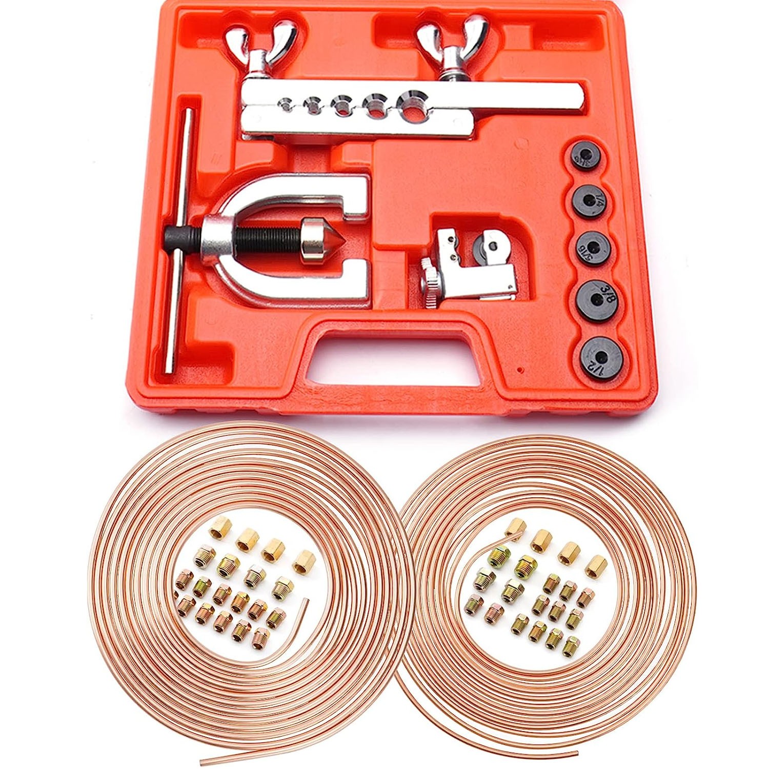 25ft 3/16 + 1/4 Copper Coated Brake Line and Double & Single Flaring Tool Kit