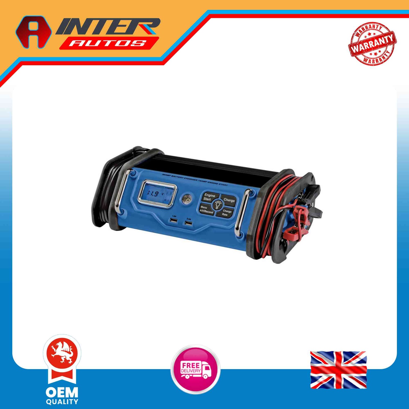 Draper 12V Battery Starter-Charger, 30A 53171