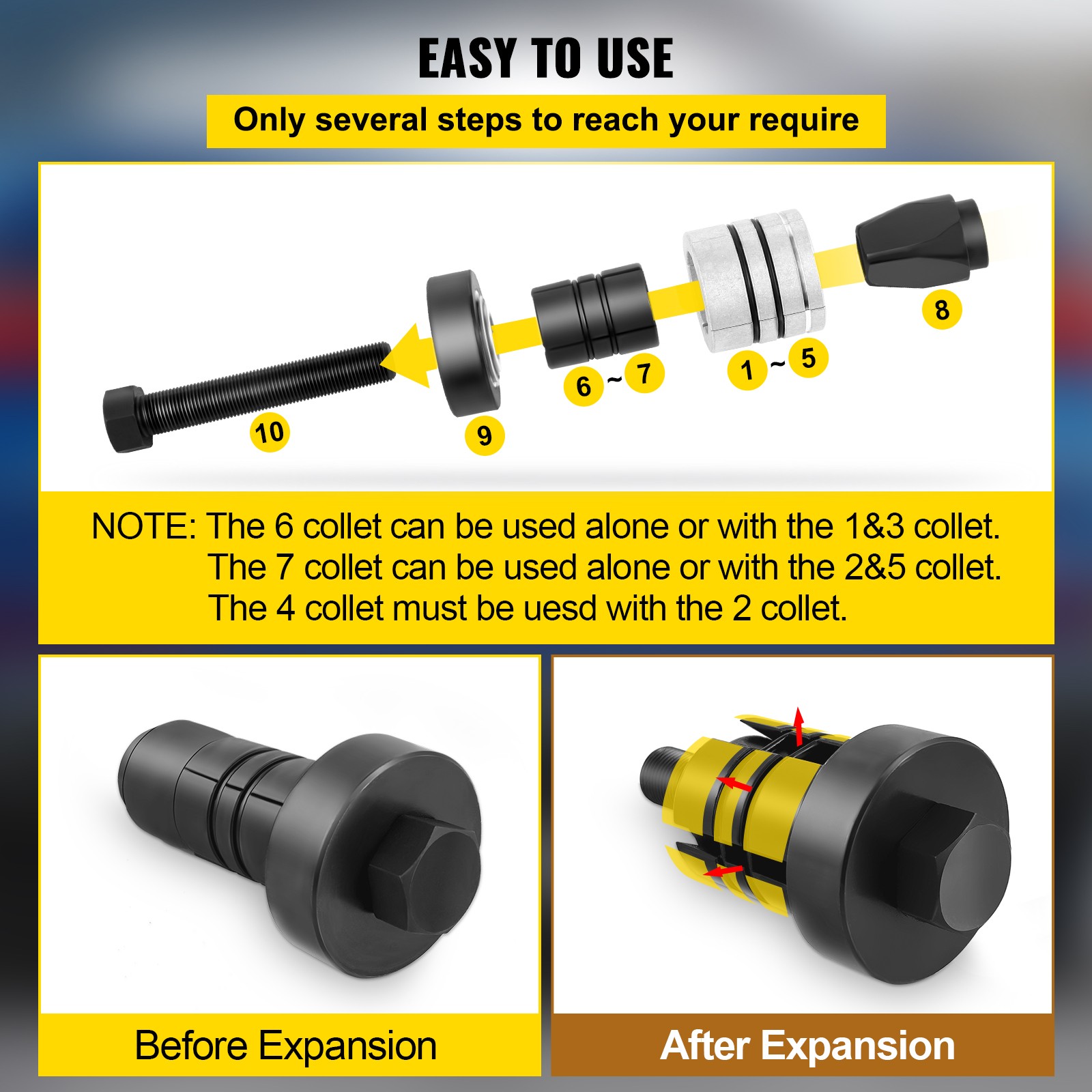 VEVOR Exhaust Pipe Stretcher Expander Tool Kit 1-5/8″ to 4-1/4″ Pipe Expander