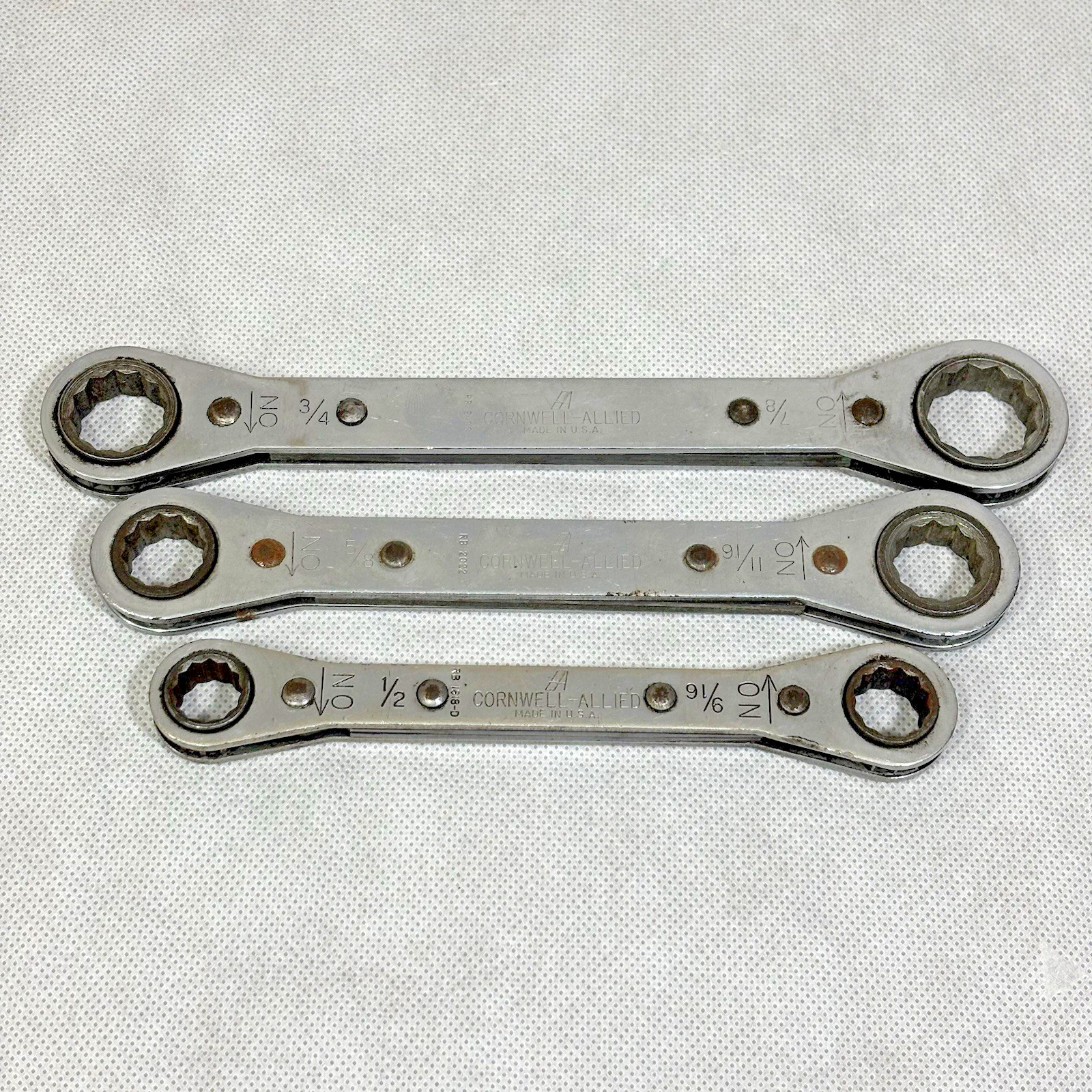 Cornwell-Allied Ratcheting Box Wrench Lot 3/4″ x 7/8″ 5/8″ x 11/16″ 1/2″ x 9/16″