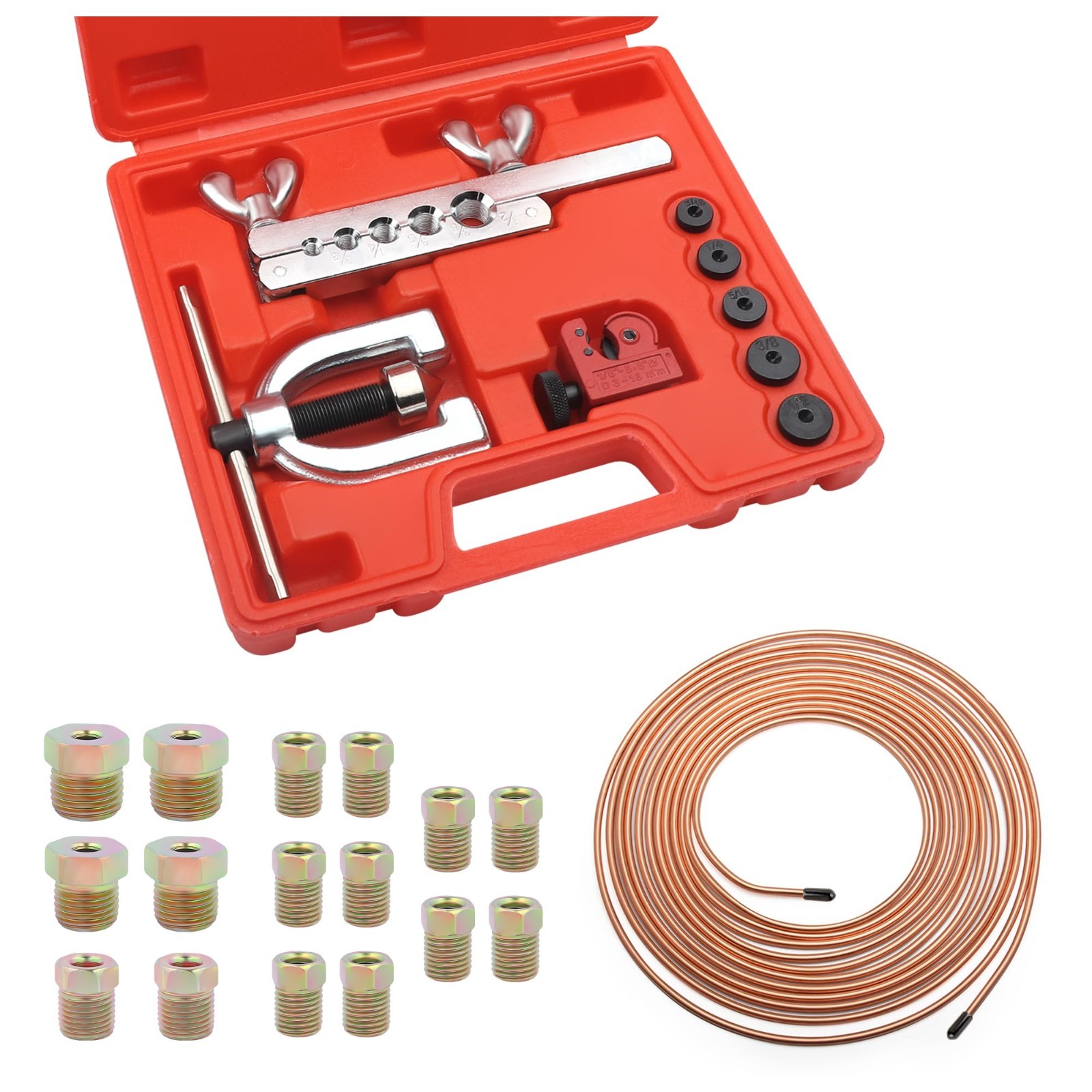 3/16″ Brake Line Kit – 16 Fittings, Tubing Bender & Flaring Tool for Hydraulic S