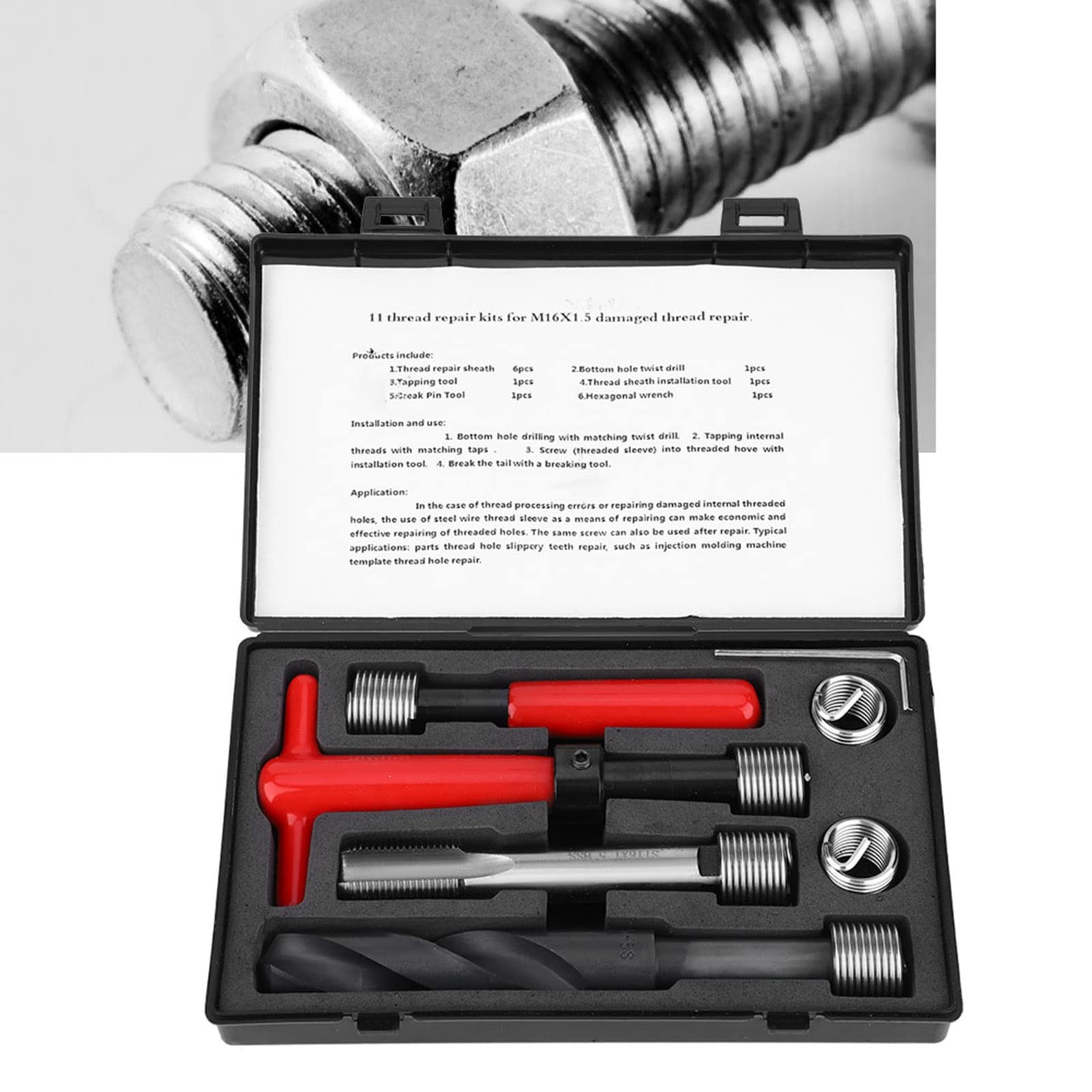 Thread Repair Kit M16x1.5mm, Stainless Steel, 11 Pieces, Threaded Inserts