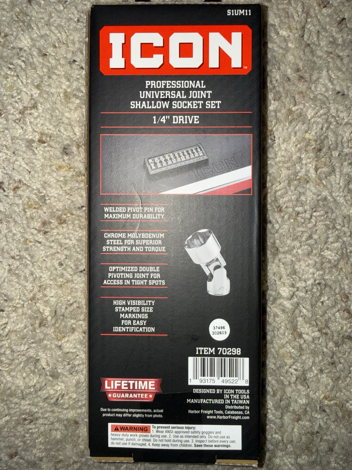 Icon 1/4” Drive Universal SAE & Metric Joint Shallow Socket Sets; S1US6 & S1UM11