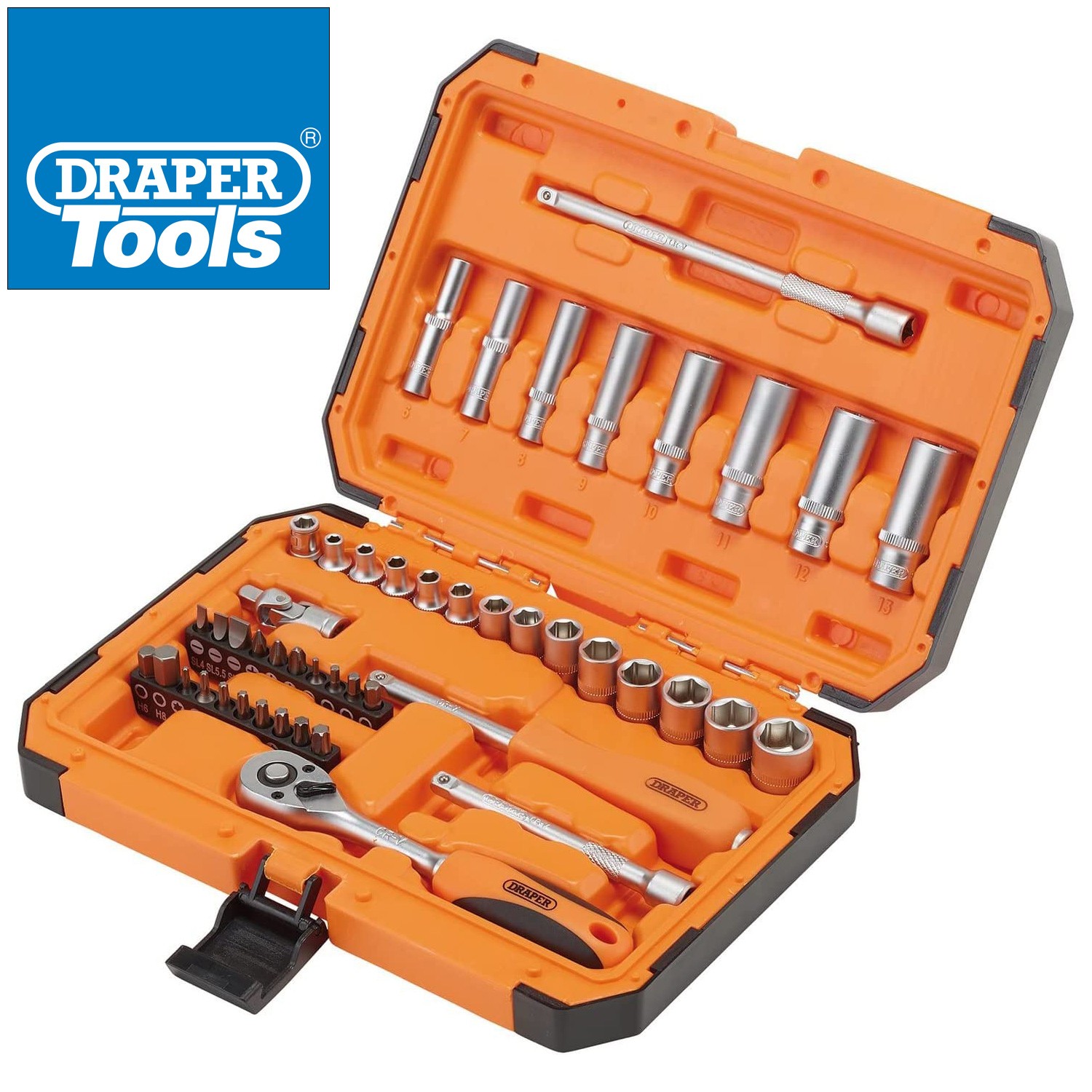 1/4″ Drive Socket & Bit Set 47pc Draper HI-TORQ® Chrome Vanadium 6 Point Sockets