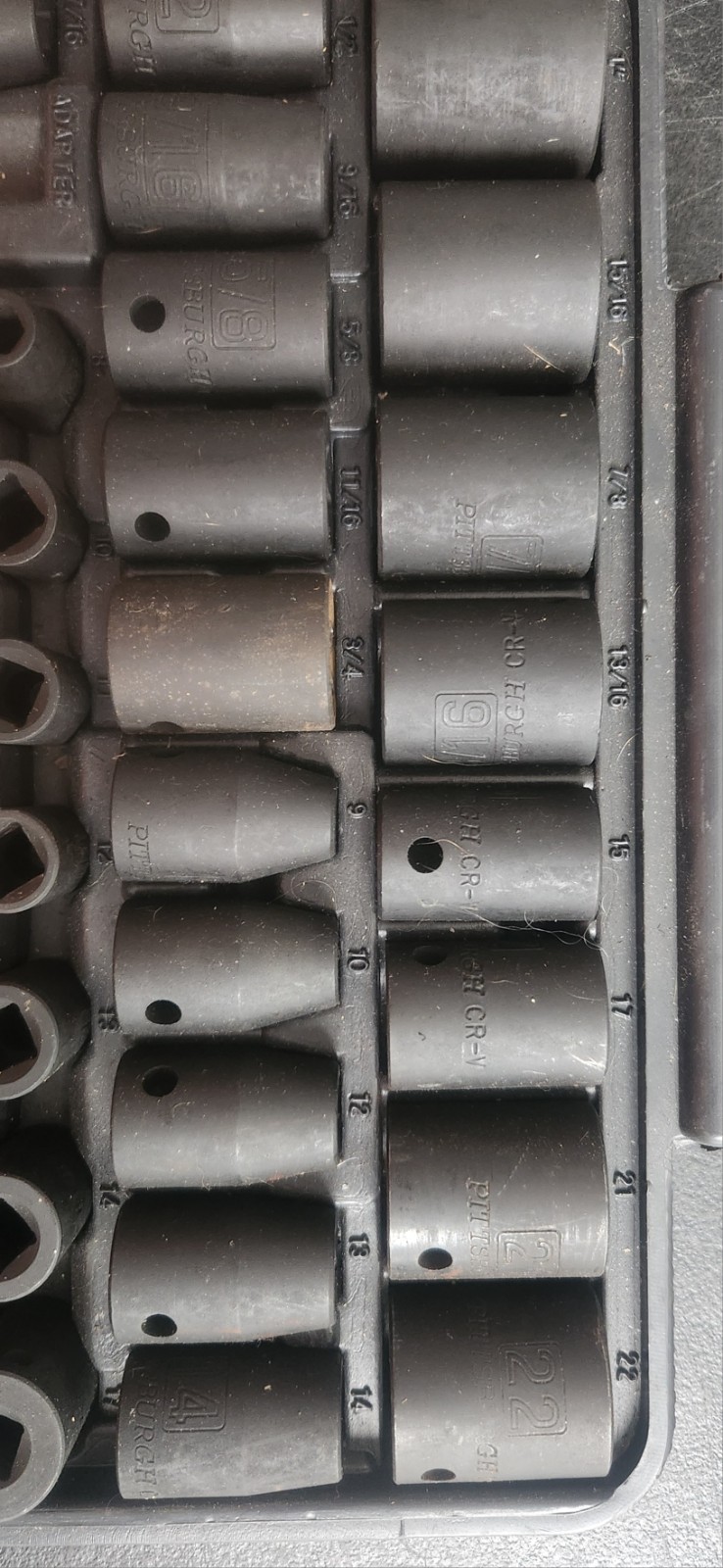 Pittsburgh Tools 36 Piece Impact Socket Set With Adapters Missing One.