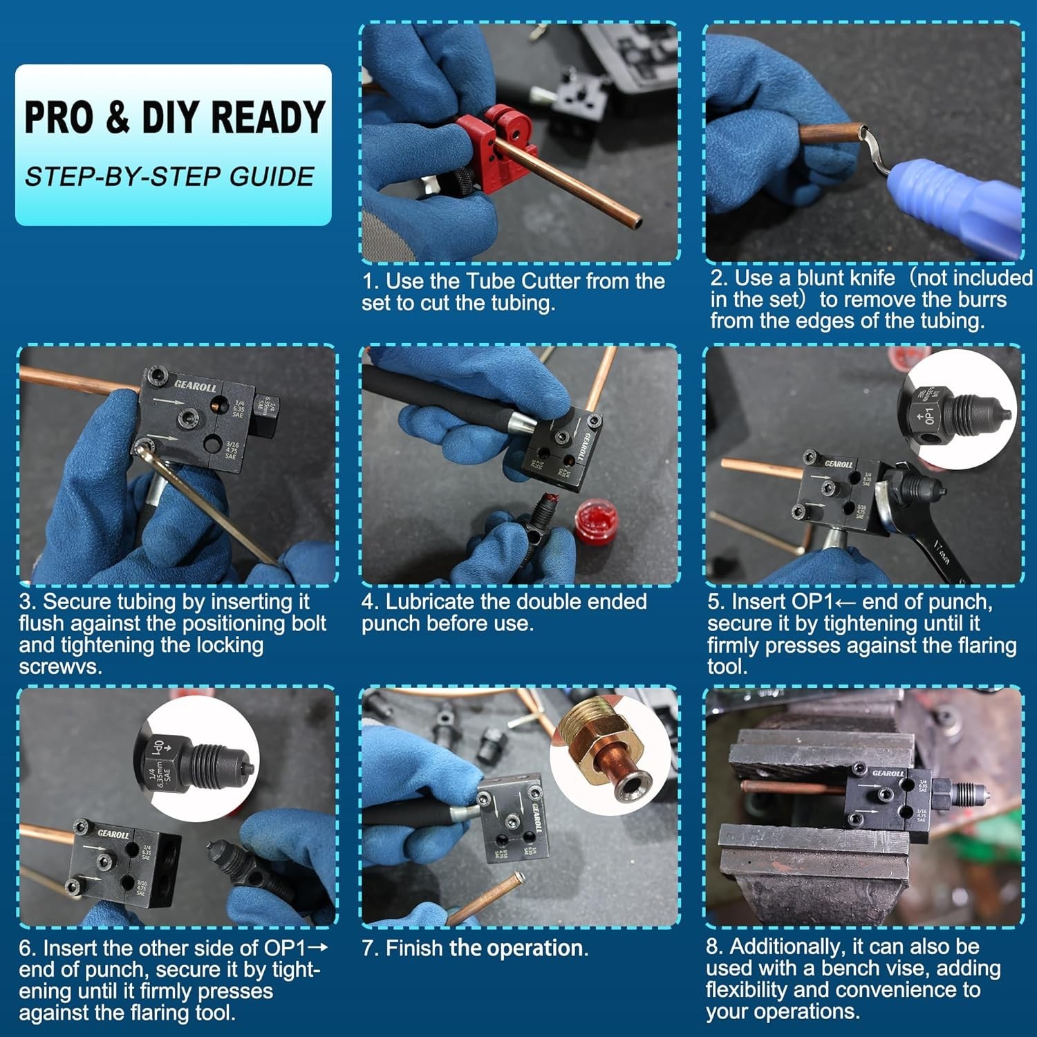 Brake Line Flaring Tool Kit, 3/16″ 1/4″ SAE Double Flare Tool for Brake Lines, C