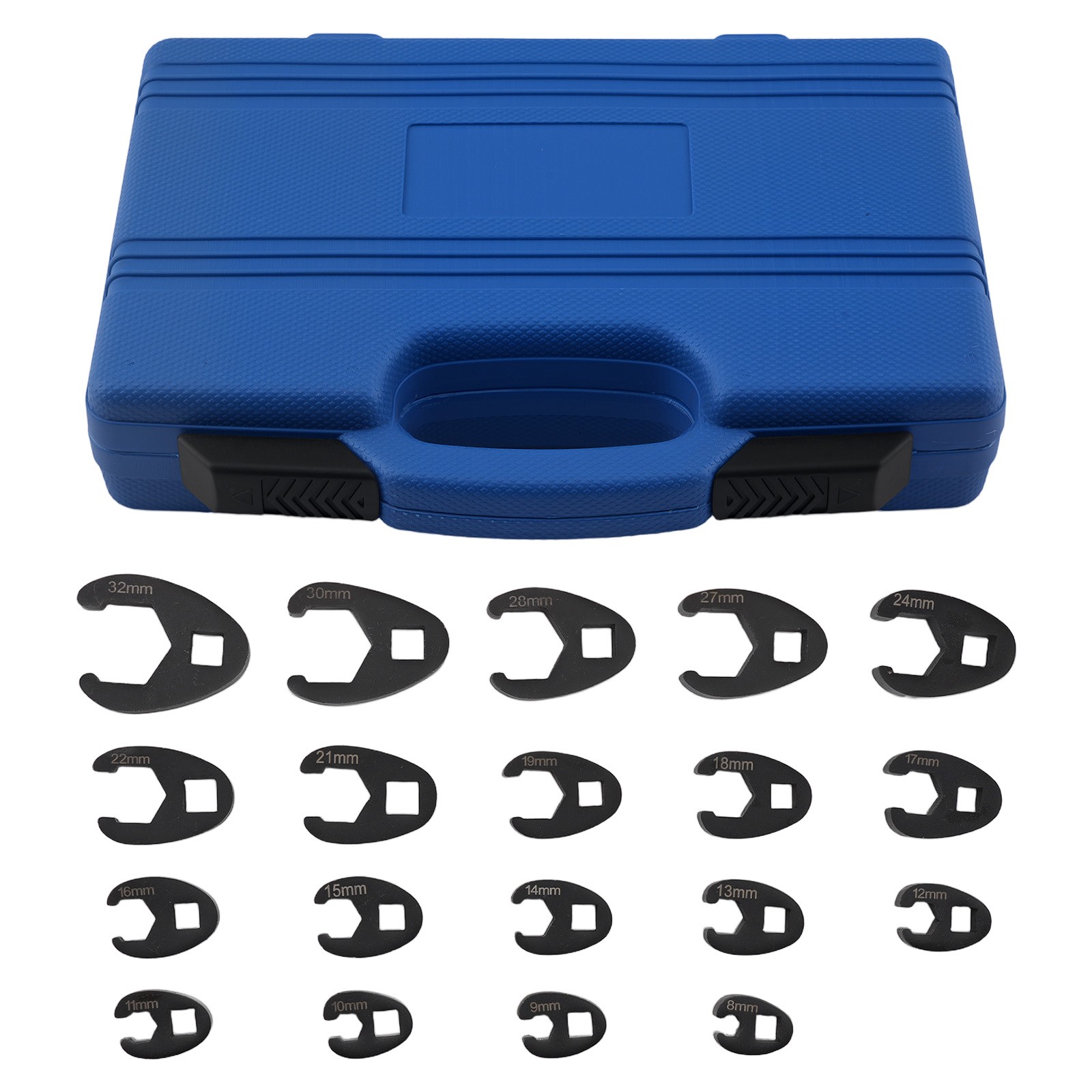 19 Piece Heavy Duty Chrome Steel Crowfoot Wrench Set 8-32mm Metric Tool Kit