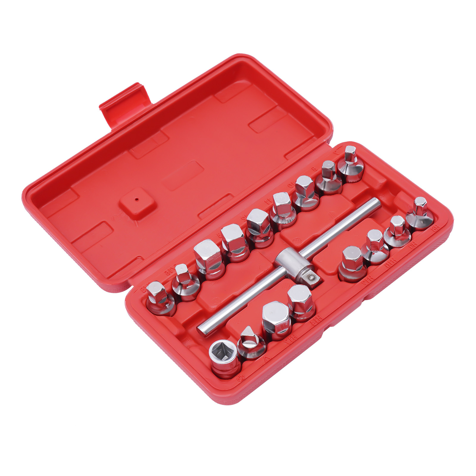 18PCS Oil Drain Pipe Plug Square Triangle Socket 3/8» Drive Removal Tool Set