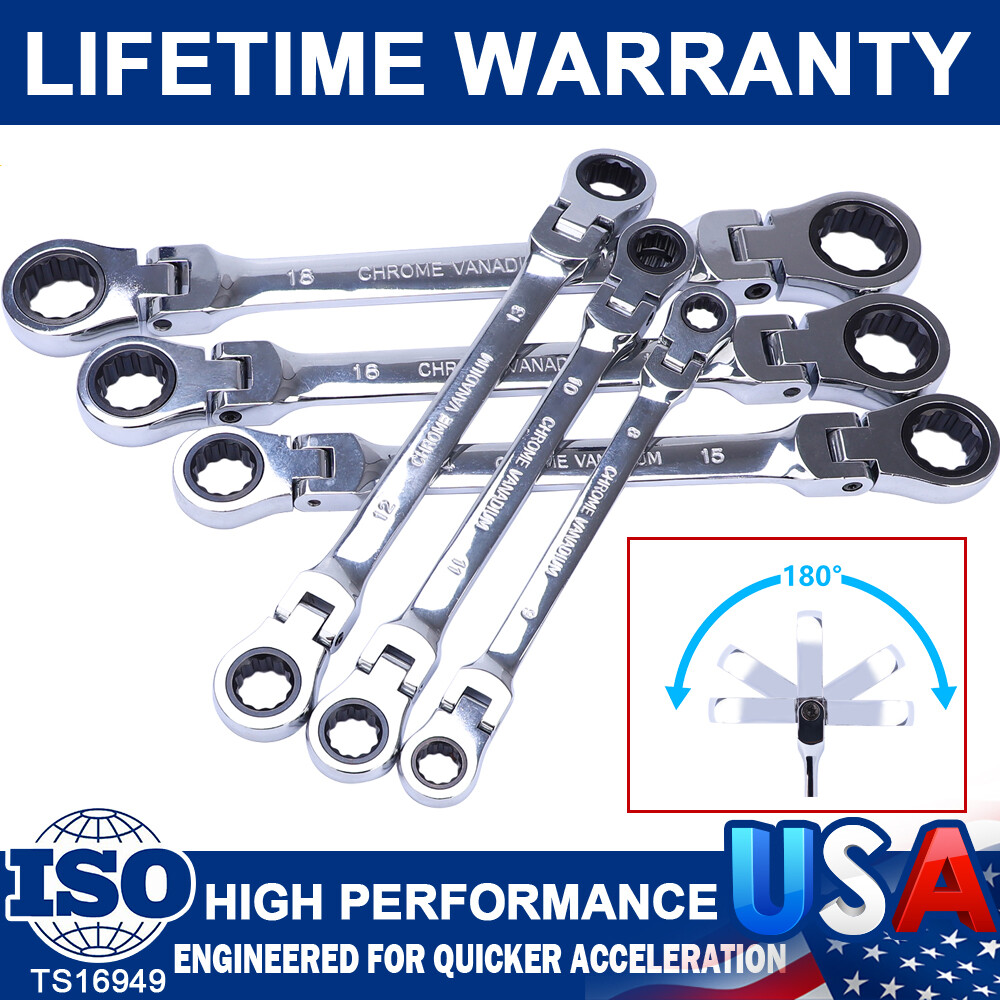 6 Flexible Head Extra Long Ratcheting Wrench Combination Heavy Duty Spanner Tool