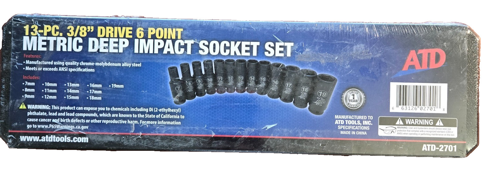 ATD-2701 – 13 Pc. 3/8″ Drive 6 Point Metric Deep Impact Socket Set
