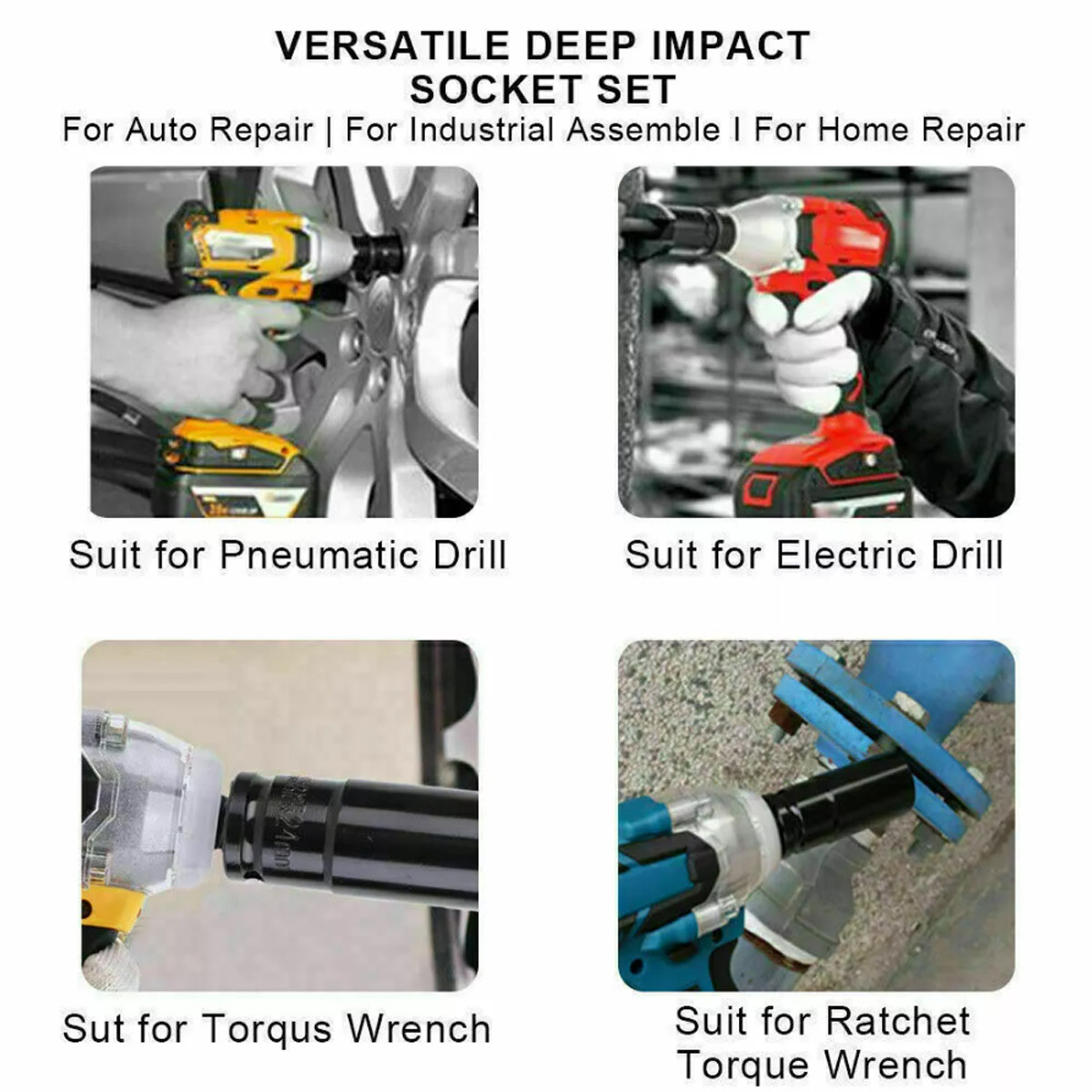 20PCS 1/2»Deep Impact Sockets Set Drive Metric 8mm-32mm Deep 6-Point Set w/case