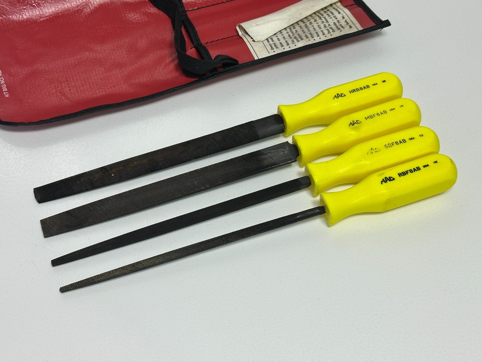 🇺🇸 MAC Tools USA 4pc File Set, 12” Long, Hi-Viz Hard Handle, SCBF4AK, Kit Bag
