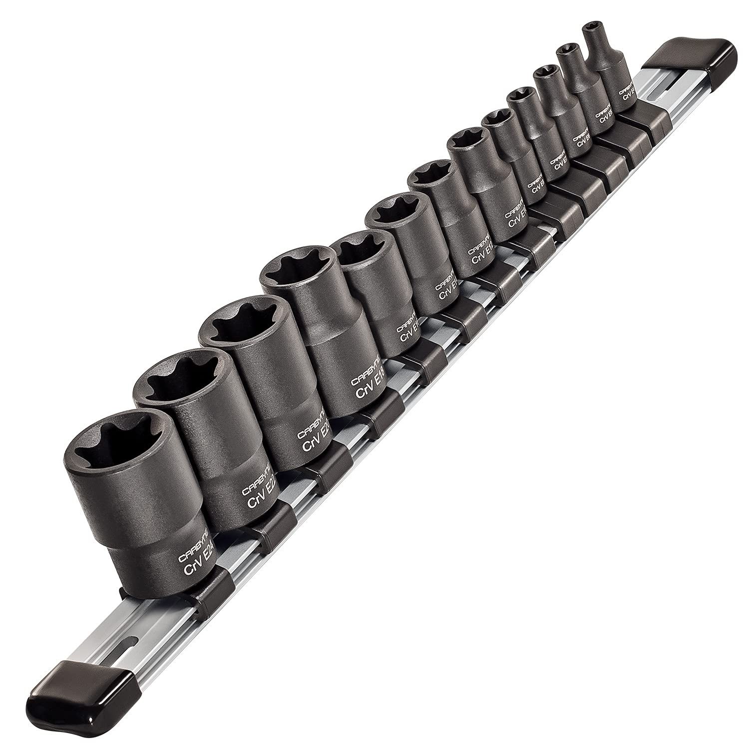 13-Piece External Torx Socket Set E4-E24, CrV Steel, Manganese Finish, Drive Rai