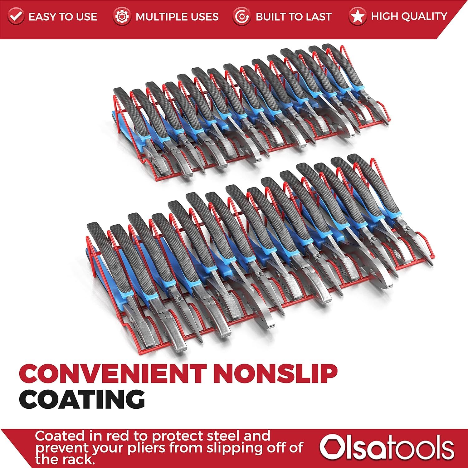 Olsa Tools Plier Organizer Rack Pliers for 2 Racks – 16 Slots Each, Red