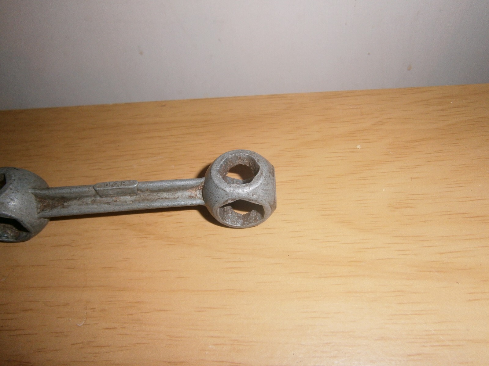 Vintage silver tone U.C.P. England multi spanner. 17mm end.(E6d)