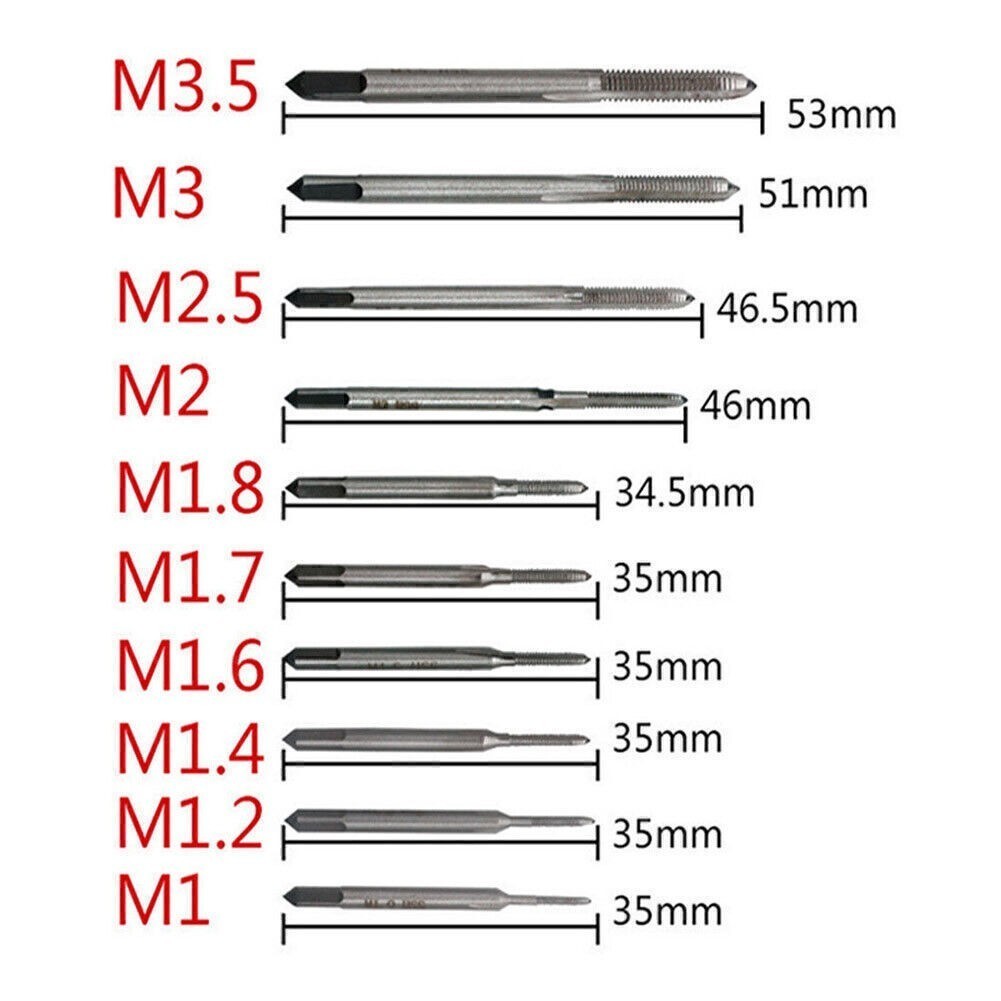 10x ForM1-M3.5 Shank Plated HSS Hand Screw Thread Metric Plug Tap Drill Bits Set