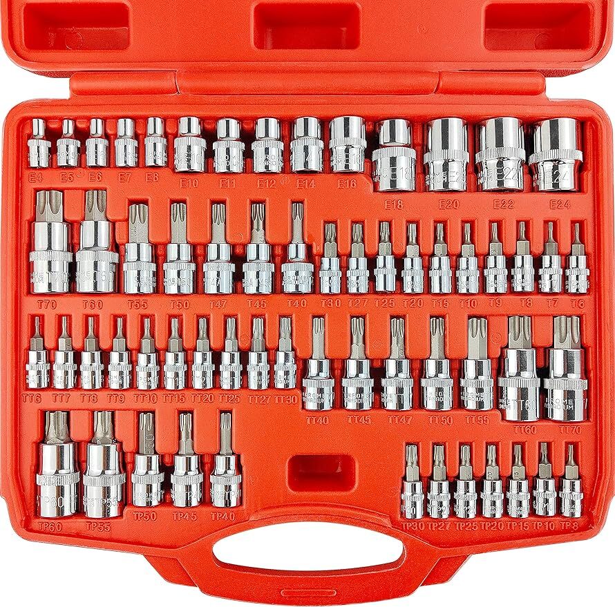 60-Piece 1/4″,3/8″,1/2″ Drive Master Torx Bit Sockets & External Torx Socket Set
