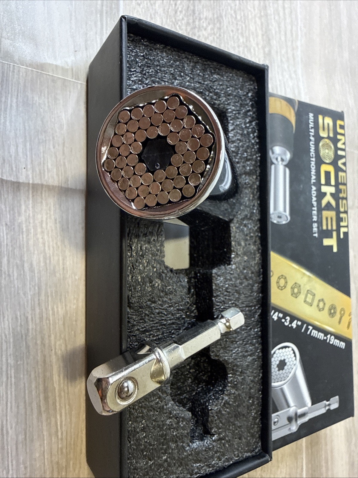 Universal Socket 7–19mm Self Adjusting Grip Tool w/ Power Drill Adapter Set NEW