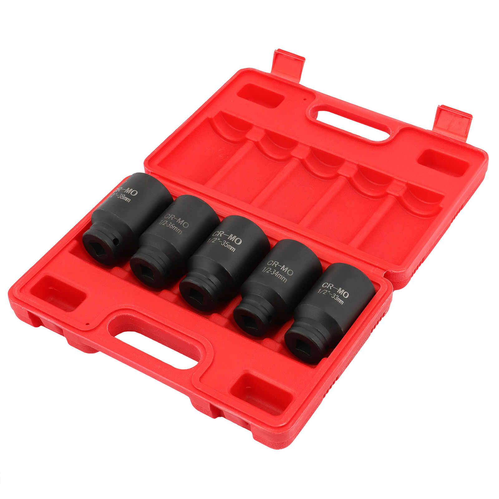 5 PC 1/2″ Dr Front & Back Wheel DR 6 Pt Deep Spindle Axle Nut Socket Set 33-38mm