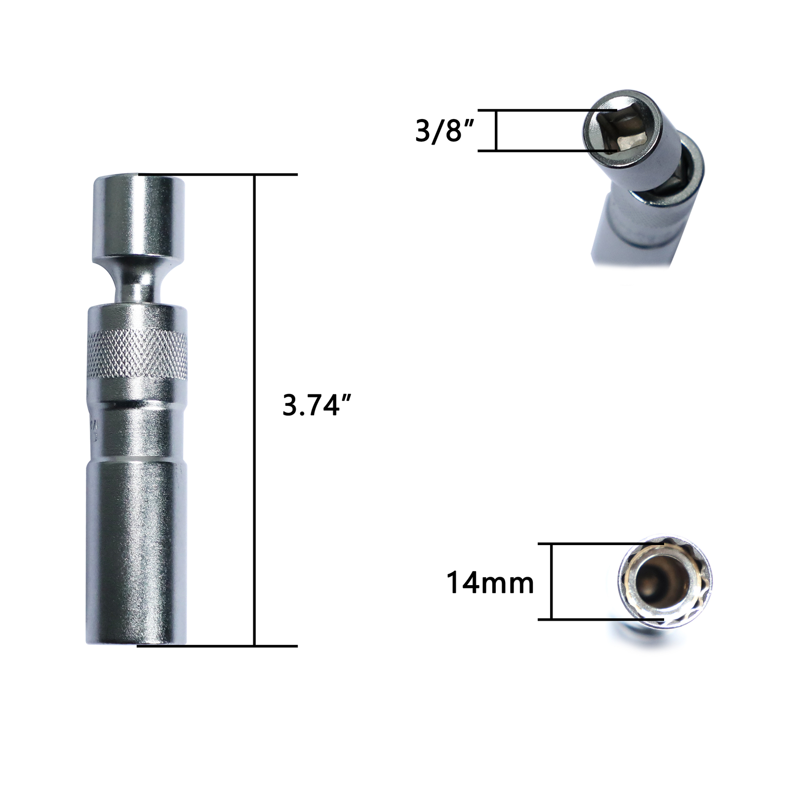 14mm & 16mm Thin Wall Magnetic Swivel Spark Plug Socket 12-Point Removal Tool