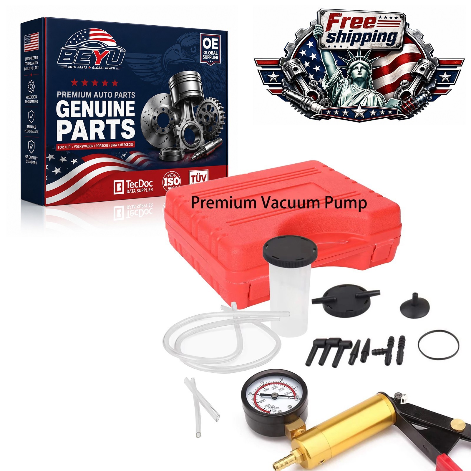 Manual Brake Bleeder Vacuum Pump Kit Automotive Fluid Tester with Gauge Adapters