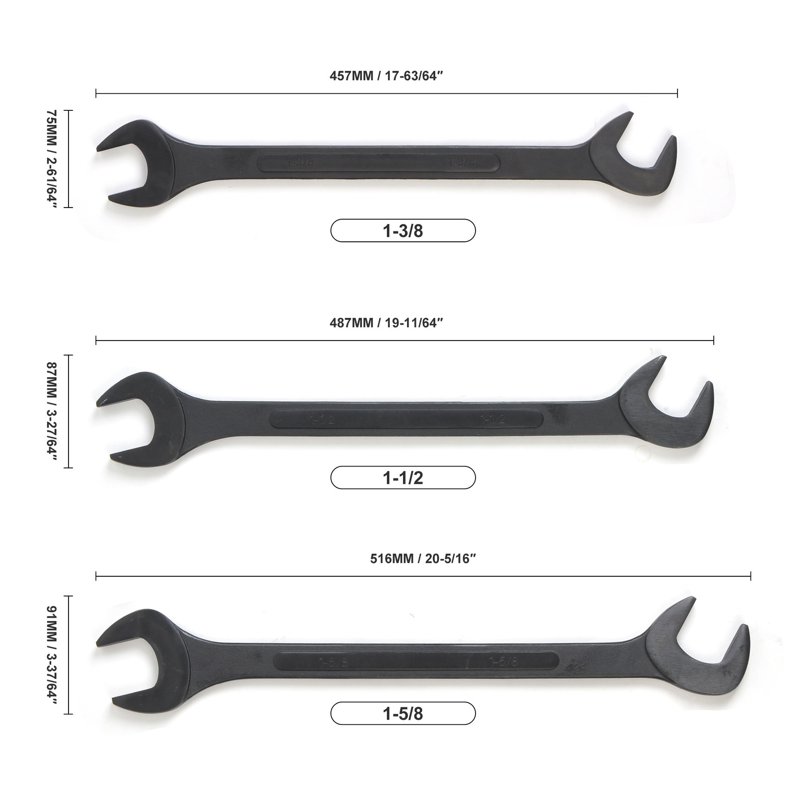 6pc Jumbo SAE Raised Panel Black Oxide Angle Wrench Tool Set Heat-treated B0541