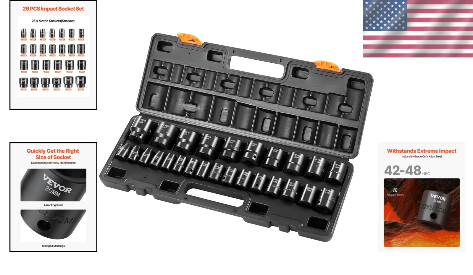 Impact Socket Set 1/2″ Drive 26pc Metric CR-V Steel