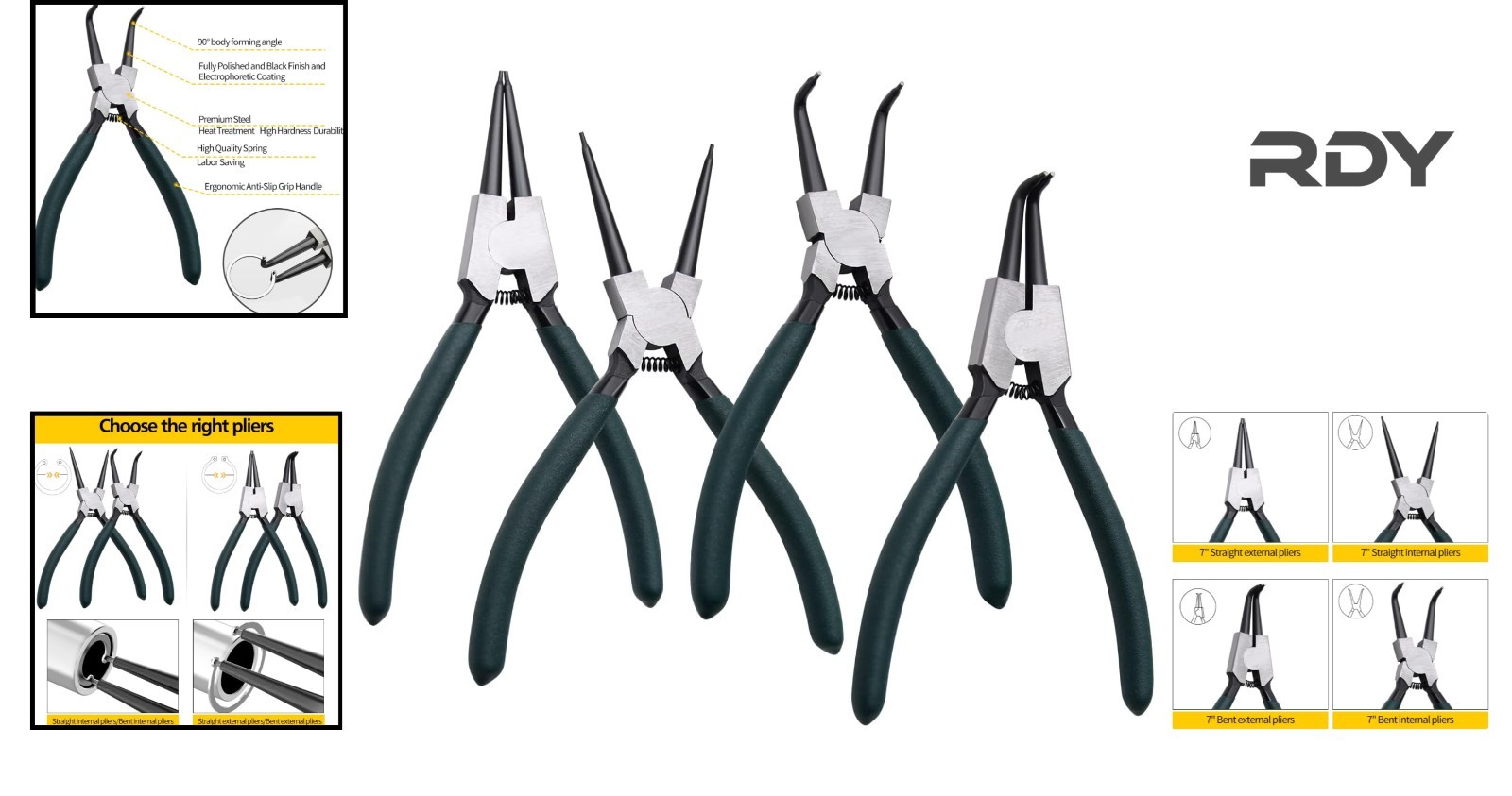 7″ Circlip Pliers Set – Ergonomic Heavy-Duty Snap Ring Pliers for Easy Operation
