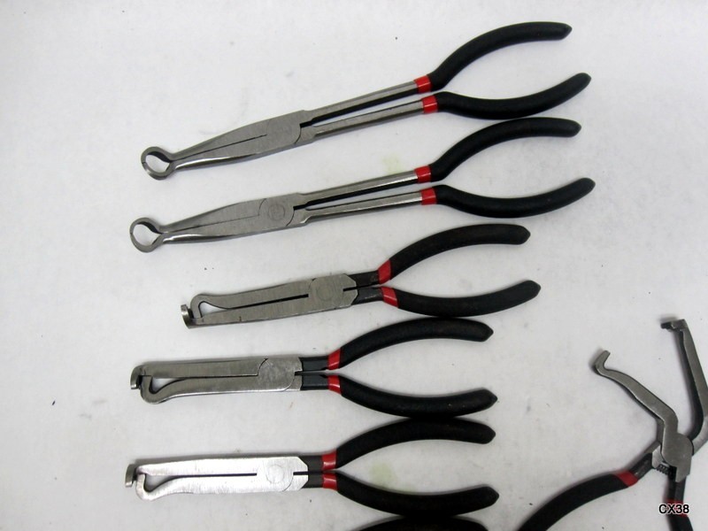 9 Pack of Assorted Long Reach Ring Nose, Clamp Nose Angled Pliers