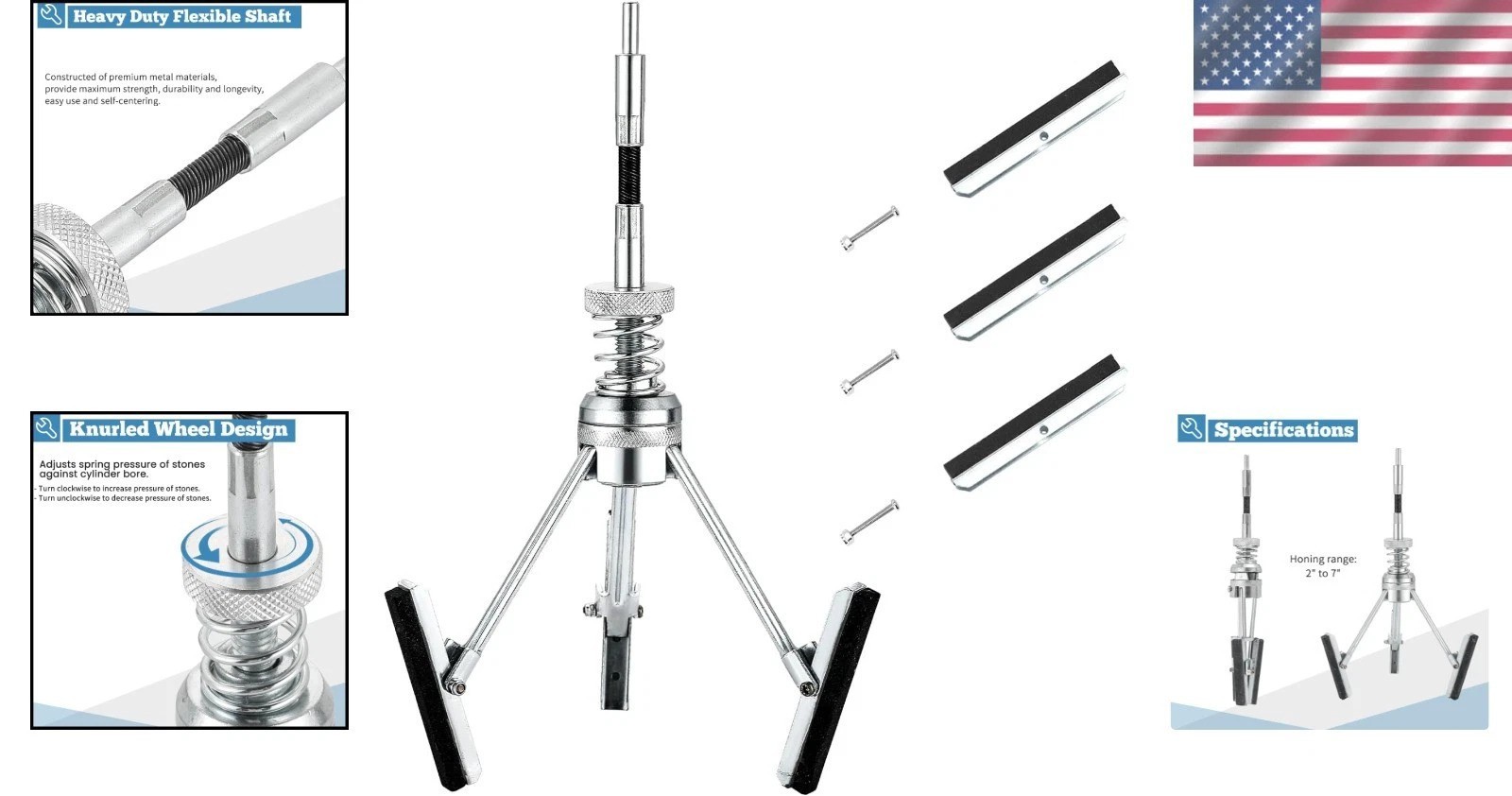 Brake Cylinder Hone Tool – Adjustable 2″ to 7″ with 3 Stones 220 Grit