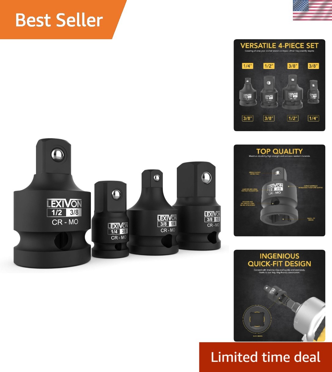Versatile 1/4″ – 3/8″ – 1/2″ Socket Adapter Set for Effortless Conversions