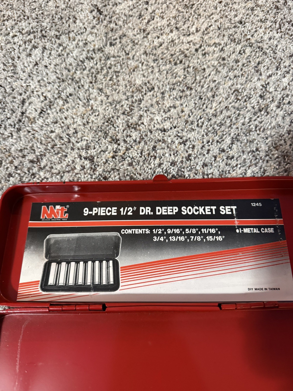 Vintage MIT Michigan Industrial Tools 9-Piece 1/2” Dr. Deep Socket Set #1245