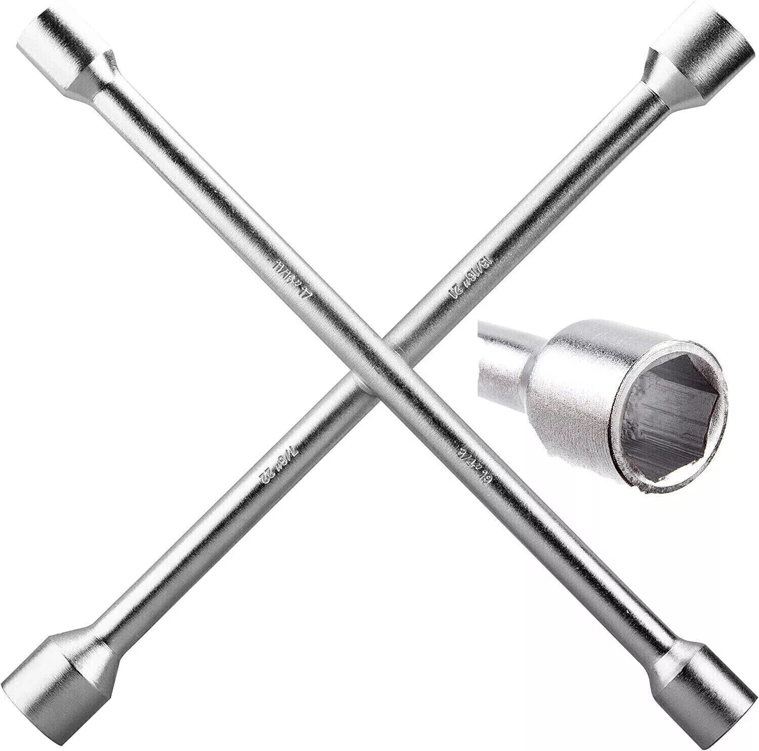 14Inch Universal 4-Way Tire Iron Wheel Lug Nut Wrench Tool Silver Heavy Duty