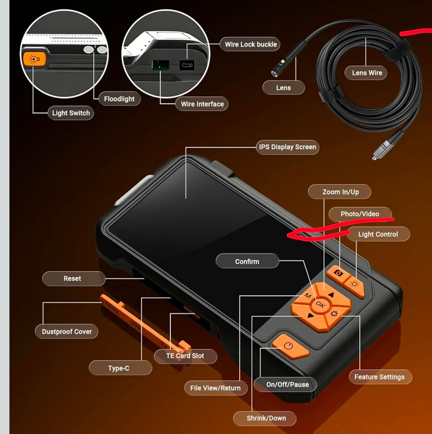 Dual-Lens Industrial Borescope Camera