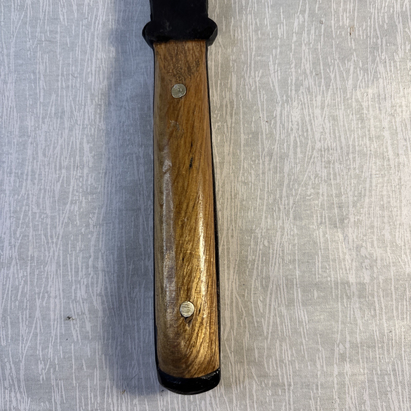 Hammer, Axe, Pry Bar With Black Blade And A Glossy Wooden Handle.
