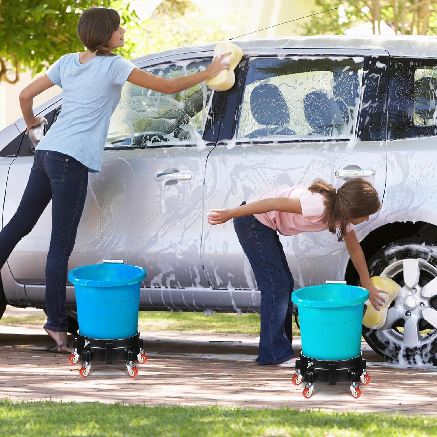 2 Pcs 5 Gallon Bucket Dolly with 5 Swivel Wheel Casters 11.42» Car Wash…