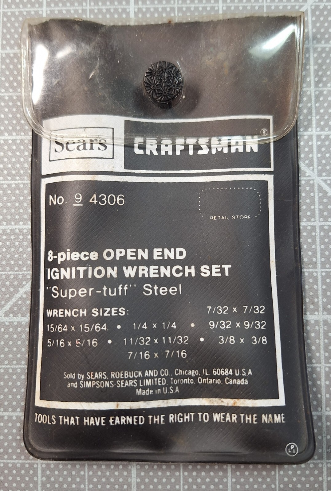 Craftsman USA 4306 Open End Ignition Wrench Set SAE 8 piece, never used