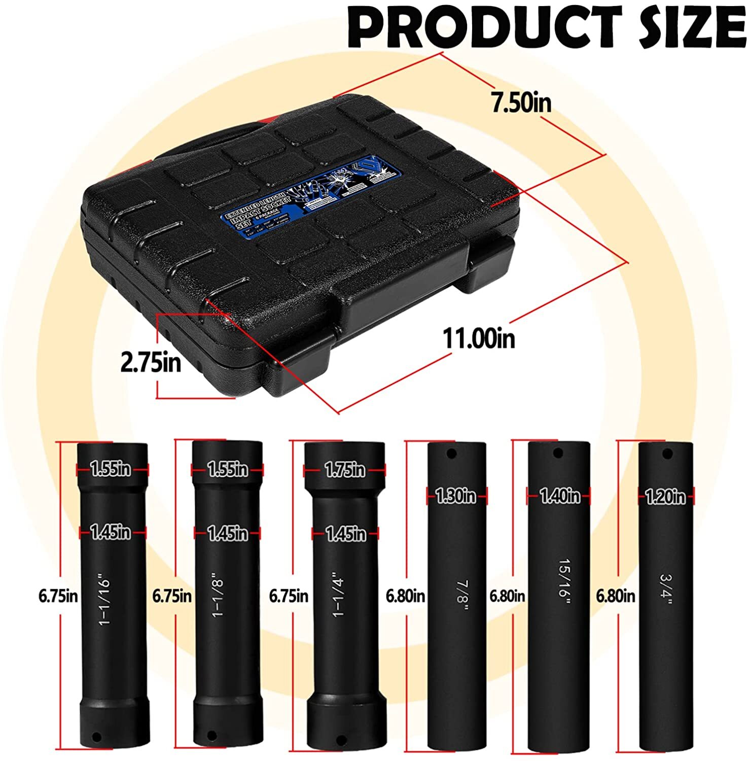 1/2 » Drive Heavy Duty Extended Length Extra-Deep Length Impact Socket Set