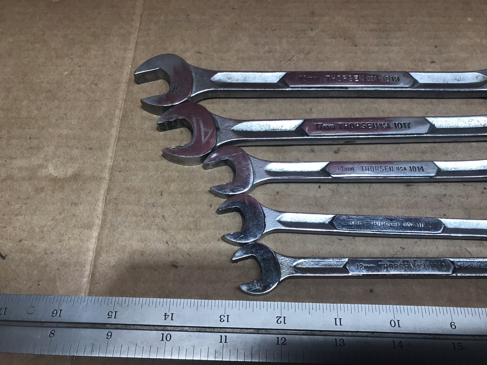 5 pc Vintage Thorsen Combination Metric Wrenches 19mm 17mm 14mm 13mm 12mm USA