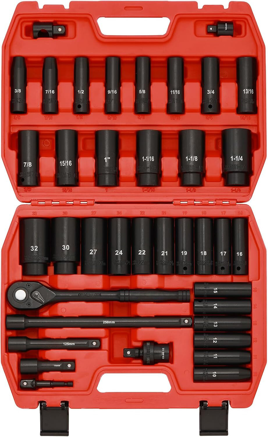38PCS 1/2″ Drive Master Impact Socket Set Deep SAE (3/8″ To 1-1/4″) CR-V