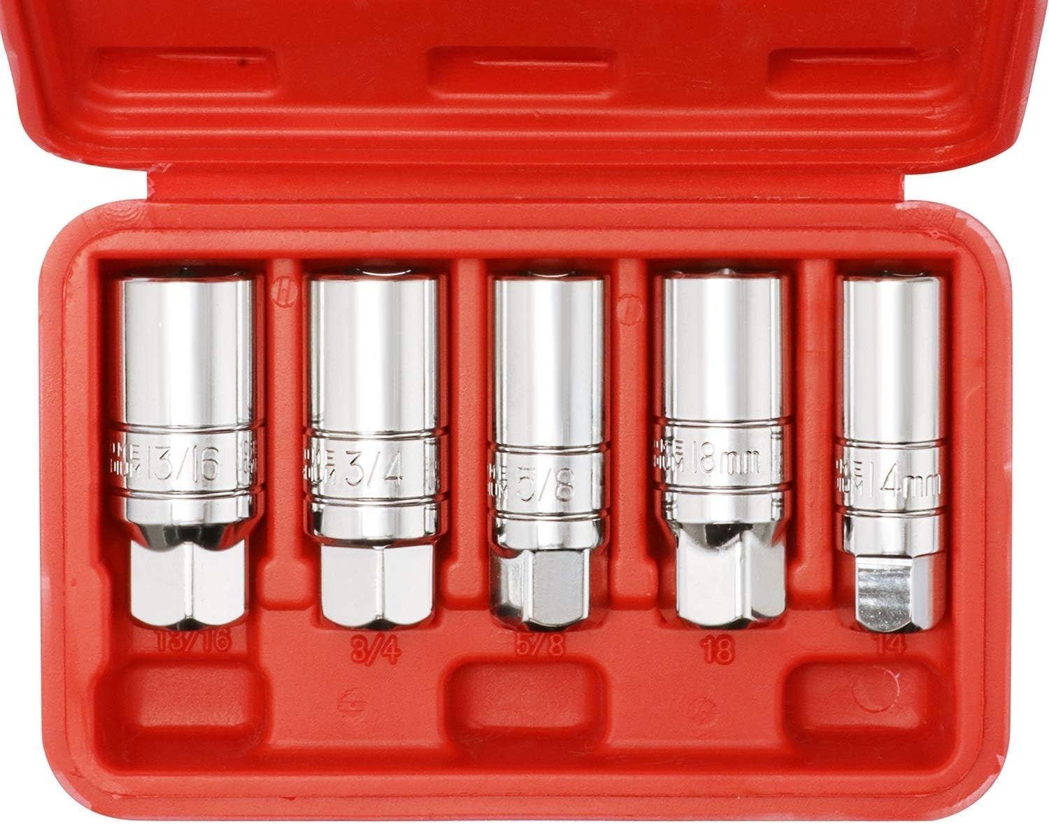 3/8-Inch Drive Spark Plug Socket Set: Chrome Vanadium, 5-Piece & Durable