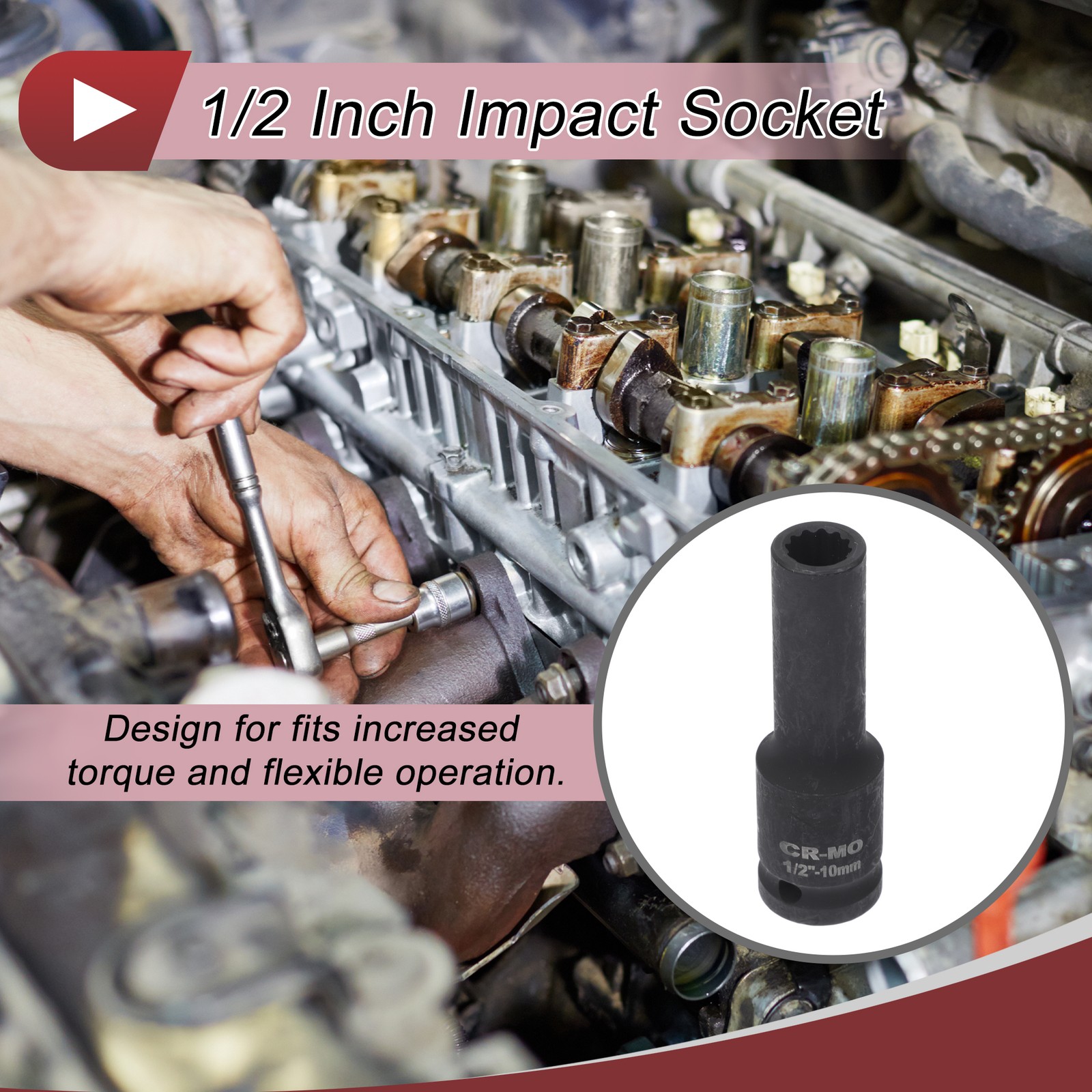 Universal 1/2 Inch Drive Impact Socket 10mm 12 Point High Carbon Steel 1 Pcs