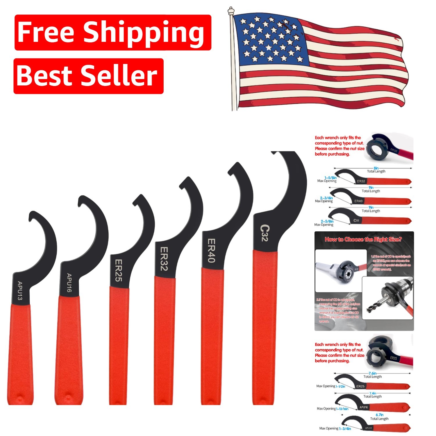 Alloy Steel 6-Piece Coilover Wrench Set – Perfect for Car Repair and Maintenance
