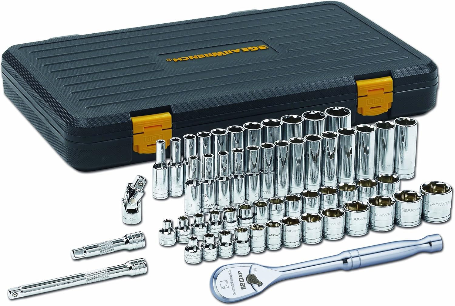 GEARWRENCH56 Pc. 3/8″ Drive 6 Pt. 120XP Mechanics 3/8", Black & Silver