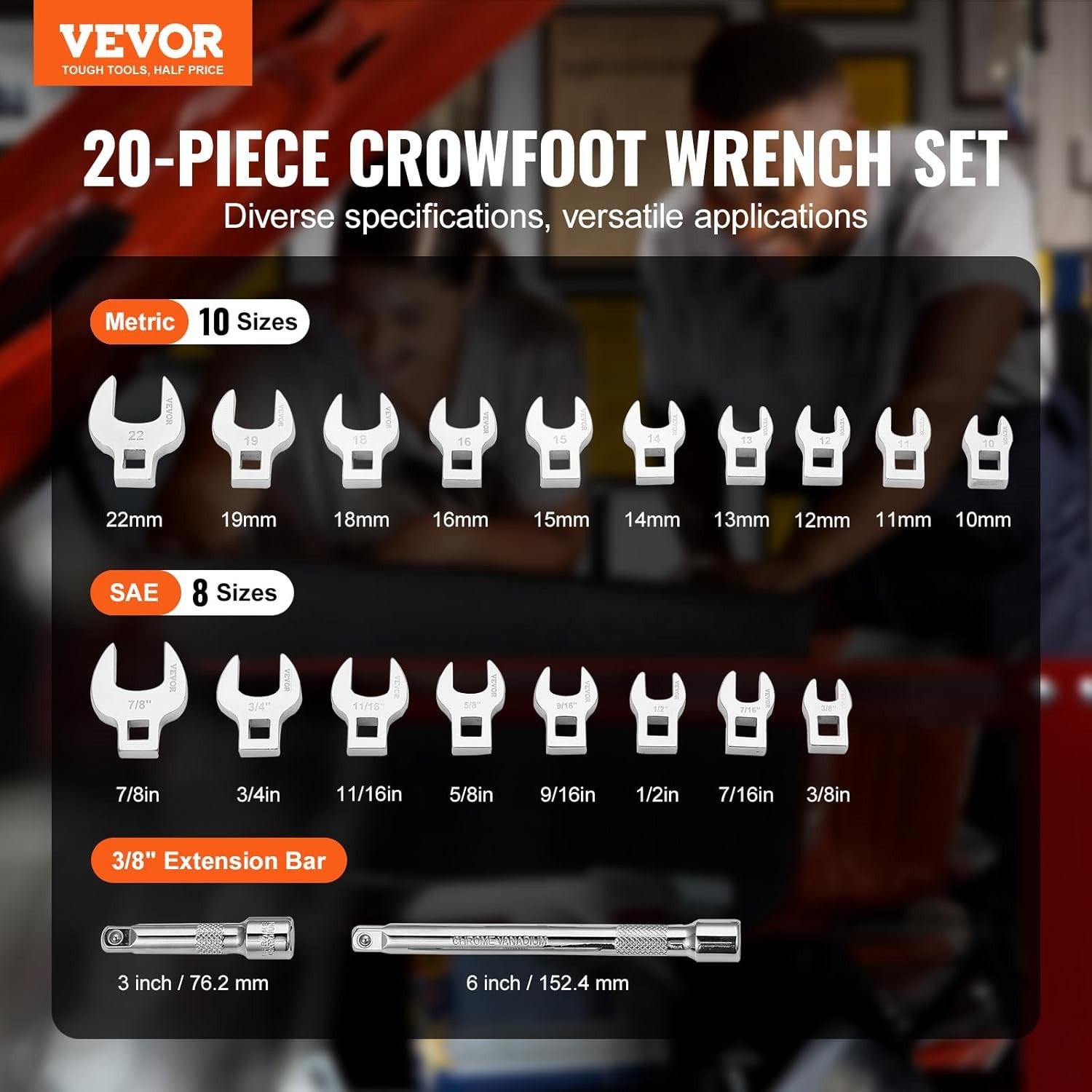 20-Piece Crowfoot Wrench Set – High-Strength 40Cr Steel with Organizer