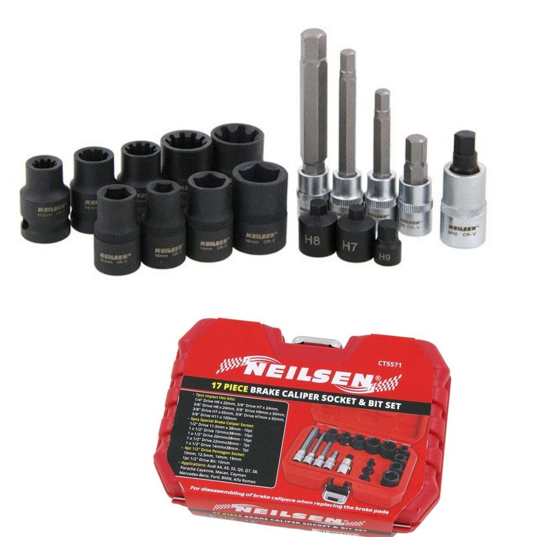 17pc Brake Caliper Bolt Master Socket & Bit Set Merc Bmw Audi Porsche Ford Vw