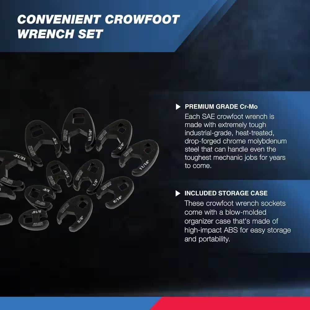 NEIKO 1/2 in. and 3/8 in. Drive Crowfoot Wrench Set, 12 Piece, SAE 5/16 in. to 1